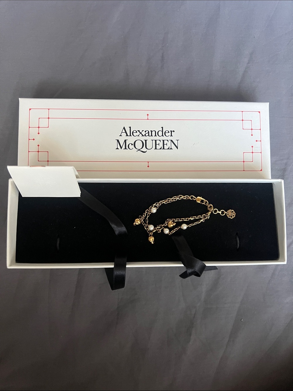 Alexander McQueen Gold Multi-Chain Bracelet with White Pearls